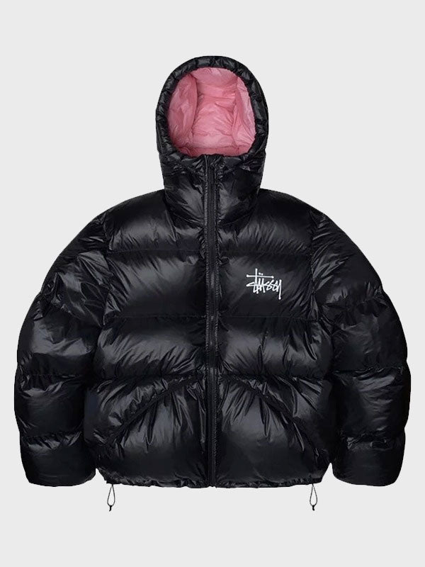 Stussy Black and Pink Puffer jacket