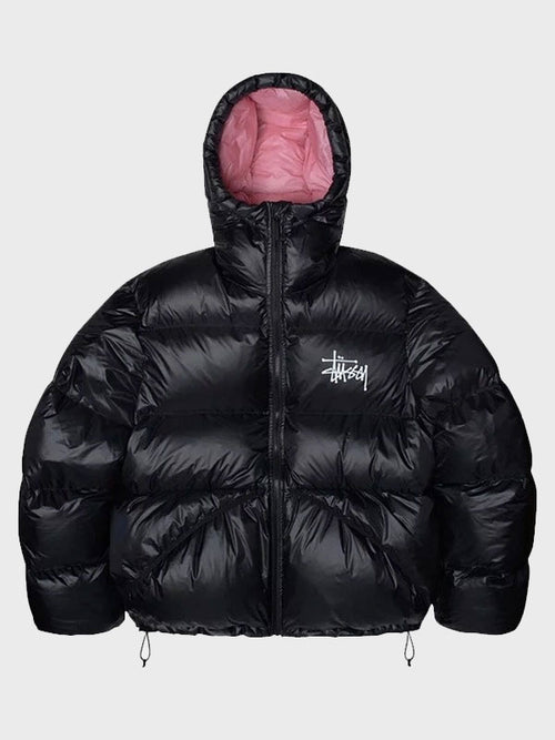 Stussy Black and Pink Puffer jacket