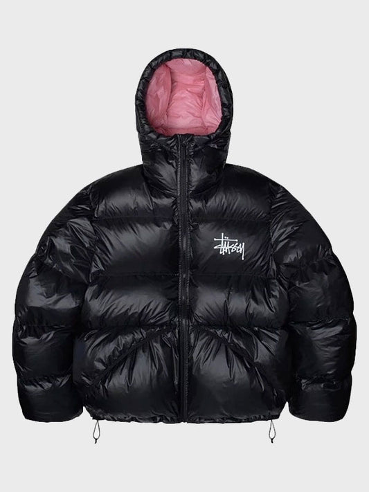 Stussy Black and Pink Puffer jacket